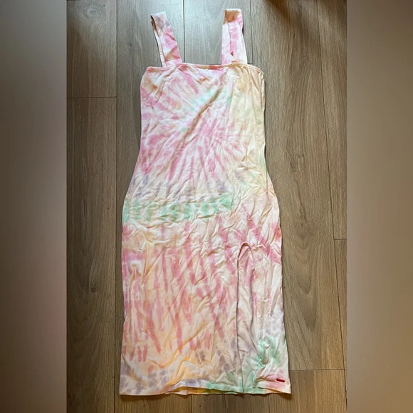 N:philanthropy Tie Dye Square Neck Fitted Midi Jersey High Slit Dress size L - Picture 2 of 9